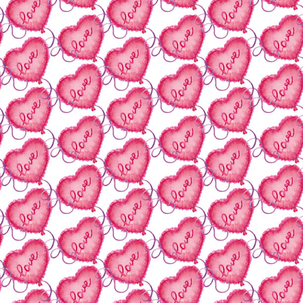 明亮的水彩图案与许多心形气球。图片下载