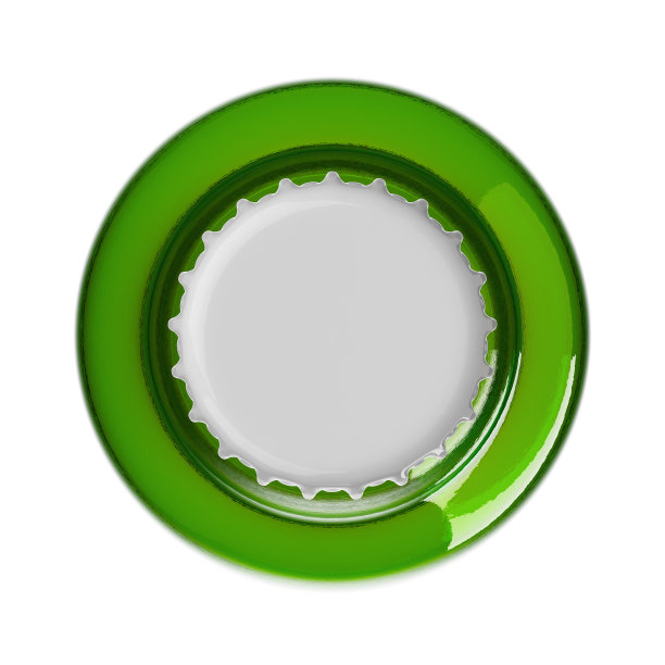 绿色啤酒瓶，空白瓶盖。3d渲染。图片下载