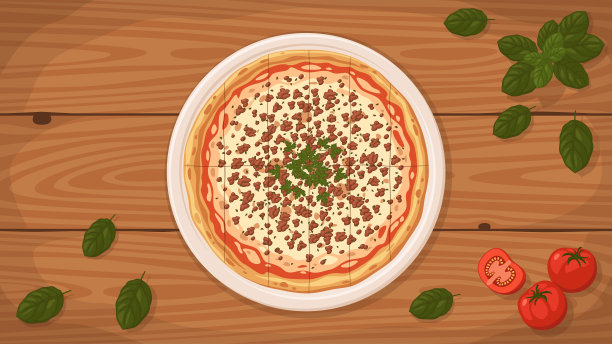 美味的四方城市风格披萨在盘子里。图片下载