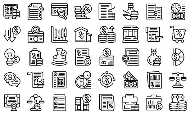 贷款人图标集轮廓矢量图。借钱图片下载