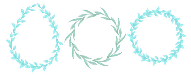 一套春天的框架，春天的绿色在白色的背景上，装饰，水彩元素图片下载