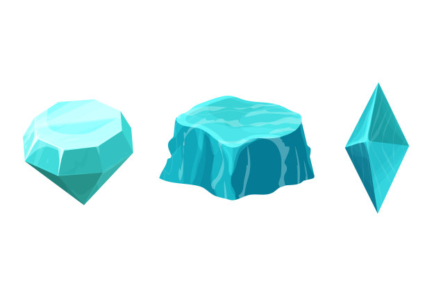 设置amazonite宝石纹理水晶不同的形状，岩石卡通风格孤立在白色的背景。游戏资产矿物，天然石材。矢量图图片下载