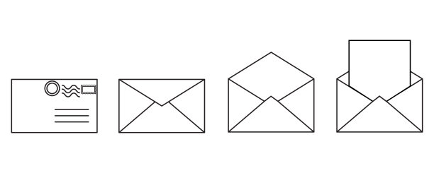 现实的设置与信封。明信片的设计。前视图。模型模板。信封向量。矢量插图。股票的形象。图片下载