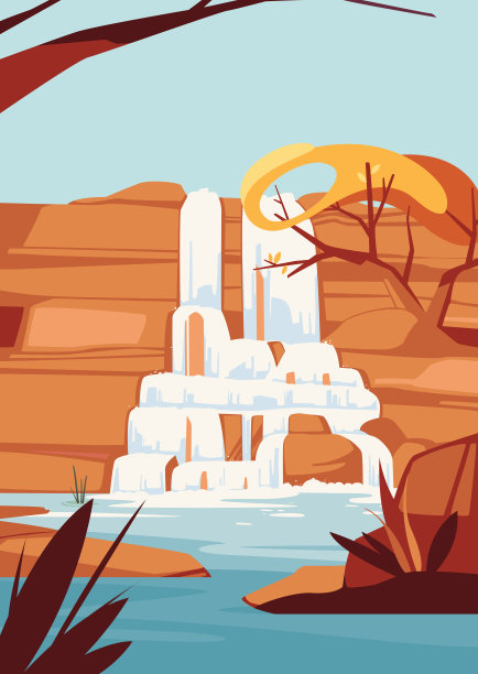 秋天的瀑布风景。图片下载