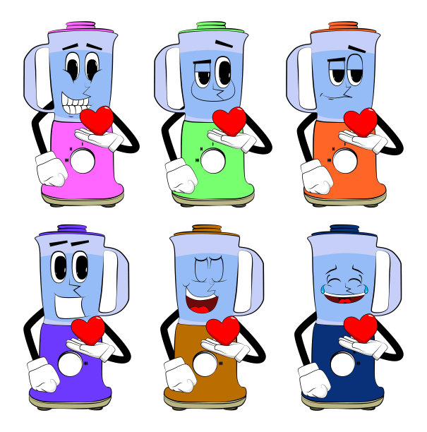 食物搅拌机手捧着一颗红心，像个有脸的卡通人物。图片下载