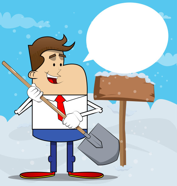 一个商人拿着铲子的简单复古卡通。图片下载