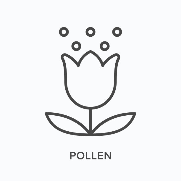 花粉平线图标。矢量轮廓插图的花。黑色细线象形图表示过敏原类型图片下载