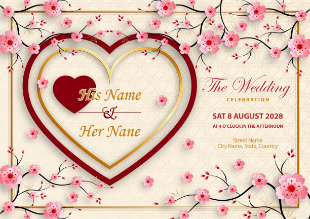 带有东方元素的中国东方婚礼请柬模板图片下载