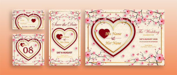 中国东方婚礼请柬模板与东方元素的色彩背景图片下载