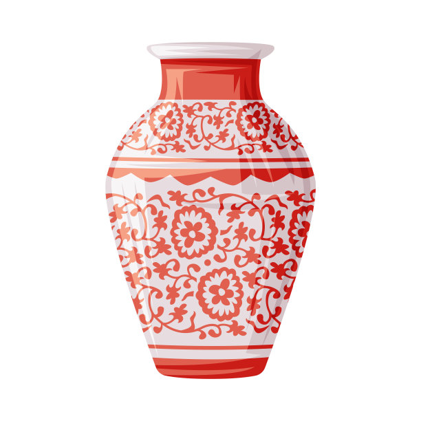 中国器物装饰瓷瓶和中国传统文化符号矢量插图图片下载