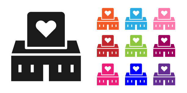 黑人志愿者中心图标孤立在白色背景上。设置图标丰富多彩。向量图片下载