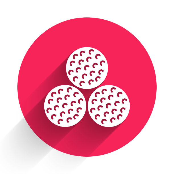 白色高尔夫球图标孤立与长阴影。红色圆圈按钮。向量图片下载