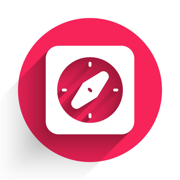 白色罗盘图标孤立与长阴影背景。Windrose导航的象征。风向玫瑰图信号。红色圆圈按钮。向量图片下载