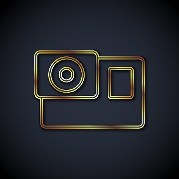 金线行动极端相机图标孤立在黑色背景上。拍摄极限运动的摄像机设备。向量图片下载