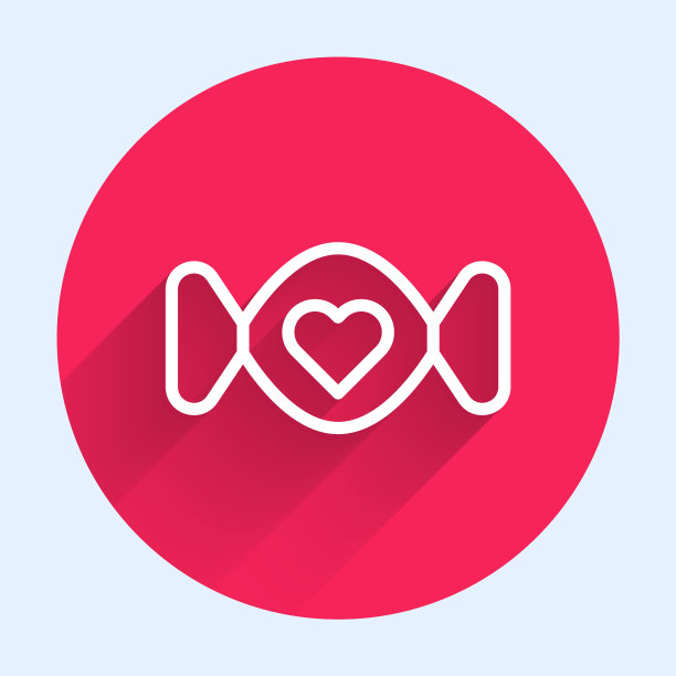 白线糖果图标孤立与长阴影背景。情人节快乐。红色圆圈按钮。向量图片下载