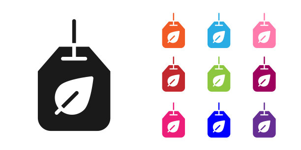 红茶袋与叶图标孤立在白色背景。设置图标丰富多彩。向量图片下载