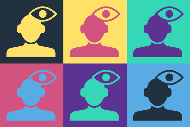 波普艺术解决心理图标孤立于色彩背景的问题。心理健康治疗。向量图片下载