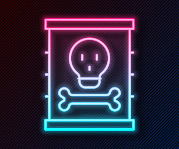 发光的霓虹灯线在黑色背景孤立的桶图标放射性废物。有毒的废物桶。放射性垃圾排放，环境污染。向量图片下载