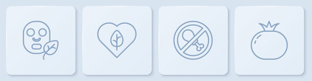 套线面膜，不吃肉，素食饮食和番茄。白色正方形按钮。向量图片下载