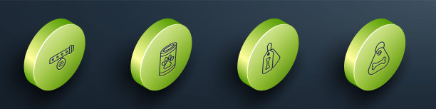 设置等距线项圈与姓名标签，罐头食品，狗项圈骨和图标。向量图片下载