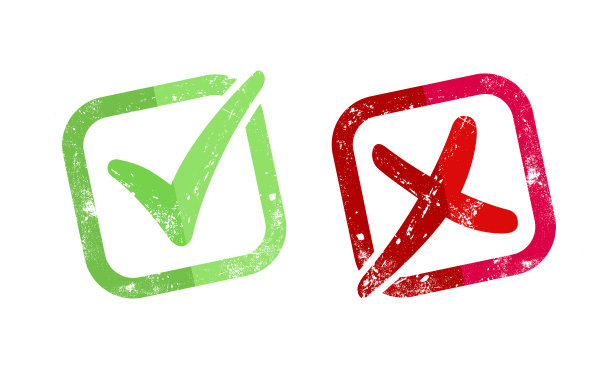 红x和绿勾，脏兮兮的橡皮图章。图片下载