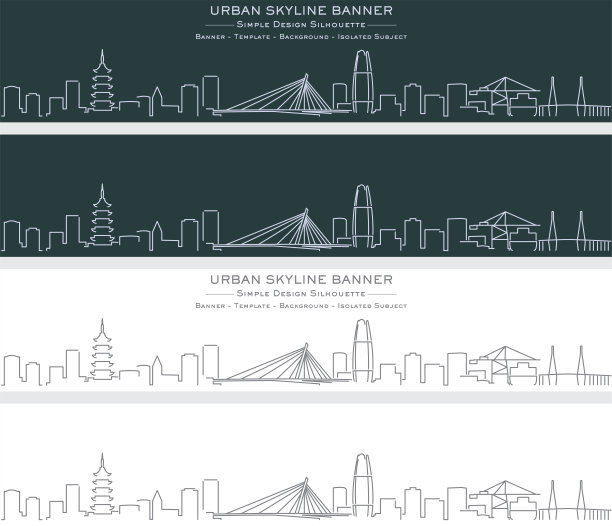 宁波单线天际线轮廓旗图片下载