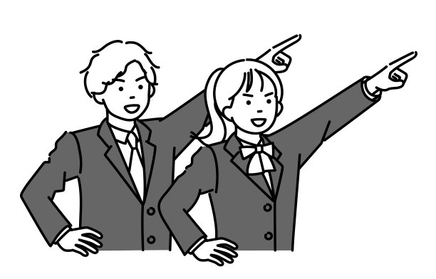 黑白插画：男女学生指向目标图片下载