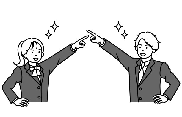 黑白插画：男女学生指向目标图片下载