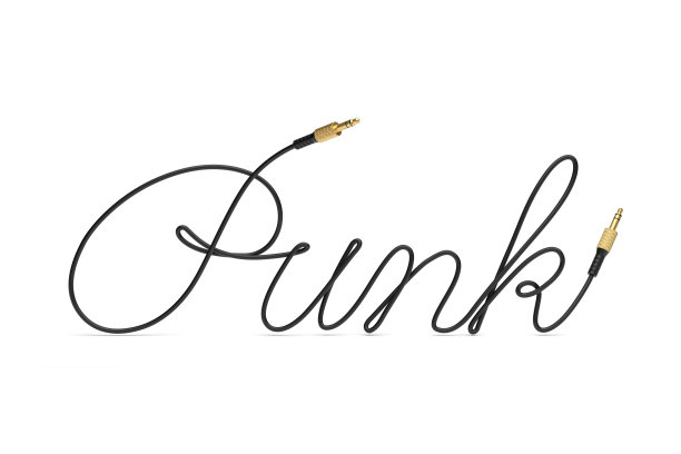 电缆与音频连接器朋克字形孤立在白色上。3 d渲染。图片下载