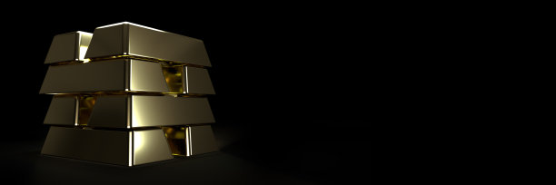 栈金锭条铺设在黑色背景，复制空间图片下载