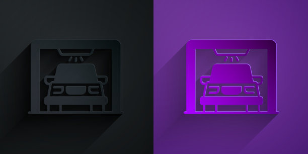 剪纸洗车图标孤立在黑色上图片下载