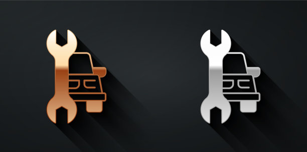 金色和银色汽车服务图标孤立在黑色上图片下载