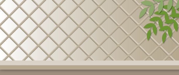 空木桌与棕色木条墙和米色背景叶，室内背景概念。图片下载