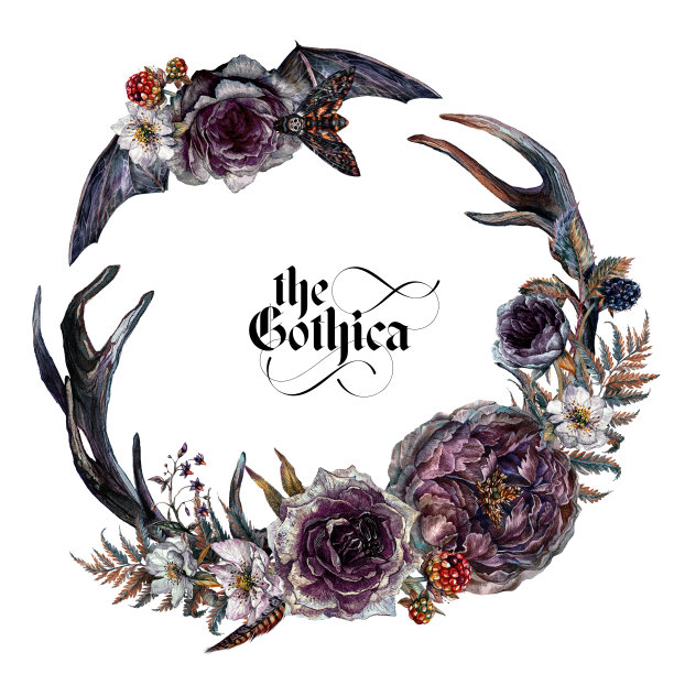 水彩花哥特式花环孤立在白色背景。图片下载