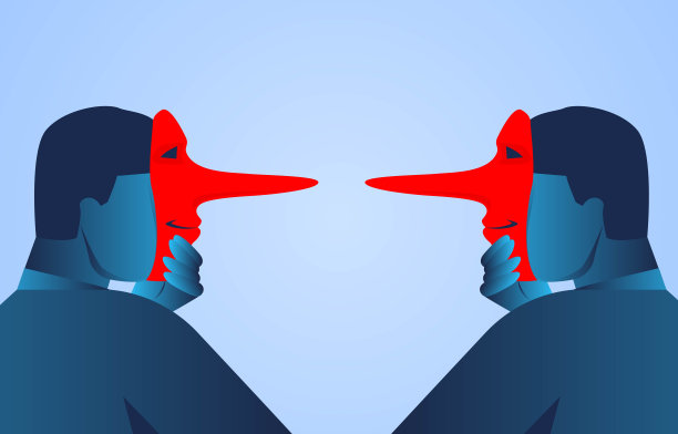 谎言，两个戴着假面具的商人面对面地撒谎图片下载