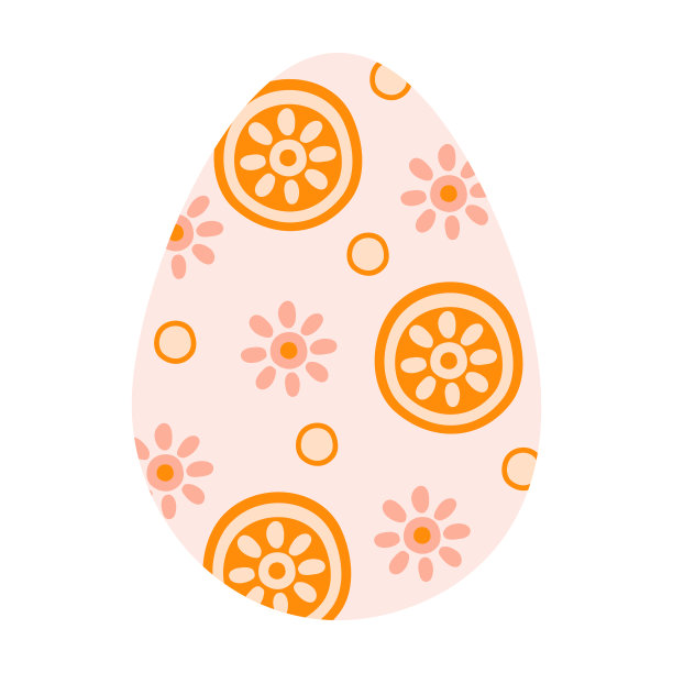 轮廓可爱的复活节彩蛋与橙色抽象图案圈在柔和的颜色。插图彩色复活节蛋在平坦的风格。向量图片下载