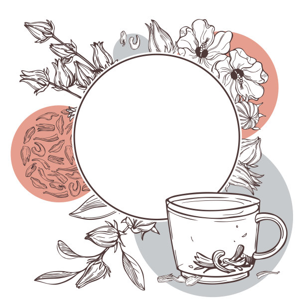木槿茶具。矢量框架。图片下载