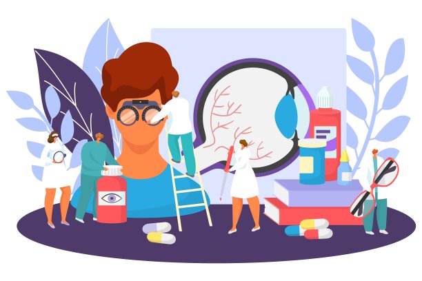 眼科医疗概念、载体插图、微型眼科医生性格测试视力健康、视力在医院。图片下载