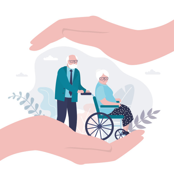 保险和医疗概念背景。商人的大手悉心照料着瘦小的老人。图片下载