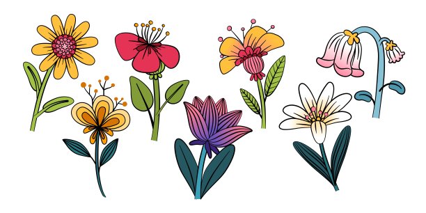 集美丽的花，涂鸦艺术，矢量，插图图片下载