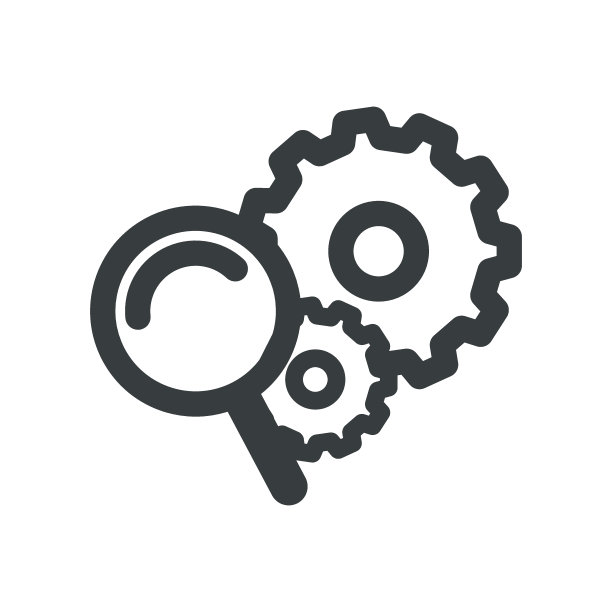 黑白齿轮图标是一种用放大镜安装的符号图标矢量，是在工业领域寻找机械、工程师、修理或服务设计思维的概念图片下载