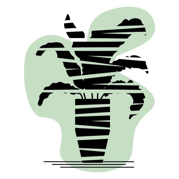 盆栽室内植物。厚纸一种厚的大纸一种在花盆里的植物，用于家庭和办公室。一种程式化的植物。矢量图标，字形，轮廓与槽，抽象的绿色背景，孤立图片下载