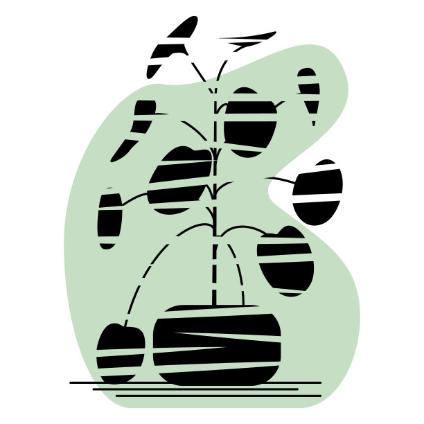 盆栽室内植物。细茎上的圆形叶子。一种在花盆里的植物，用于家庭和办公室。一种程式化的植物。矢量图标，字形，轮廓与槽，抽象的绿色背景，孤立图片下载