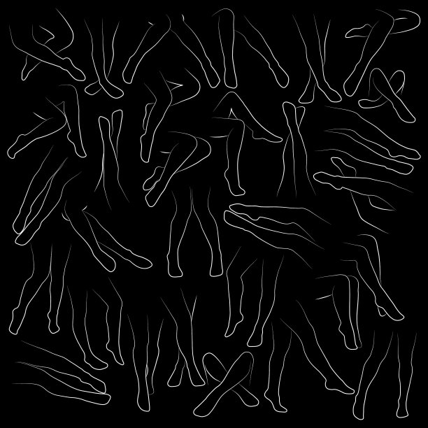 女人袜子轮廓简单极简主义矢量图标。女性的腿。轮廓吸引脚，矢量插图。女性腿部病媒在黑色背景上隔离。图片下载