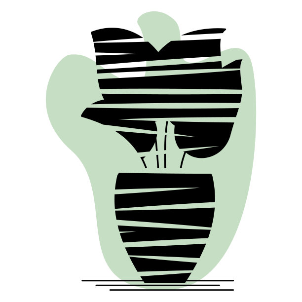 盆栽室内植物。大的巨大的树叶。一种在花盆里的植物，用于家庭和办公室。一种程式化的植物。矢量图标，字形，轮廓与槽，抽象的绿色背景，孤立图片下载