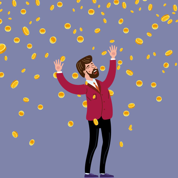 快乐的人落下钱，硬币下雨。成功的企业融资，失败的企业现金流。矢量图图片下载