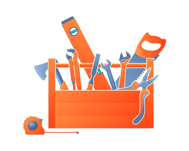 矢量插图木制工具箱与仪器内部隔离在白色背景上。工具箱中充满了平面卡通风格的设备矢量图标。用于家庭维护和维修的手工工具。图片下载