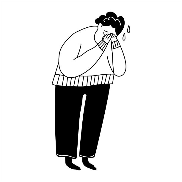 男主角是悲伤的。那个男人在哭。一个人有一个坏心情。矢量手绘插图在一个孤立的白色背景上的涂鸦风格。图片下载