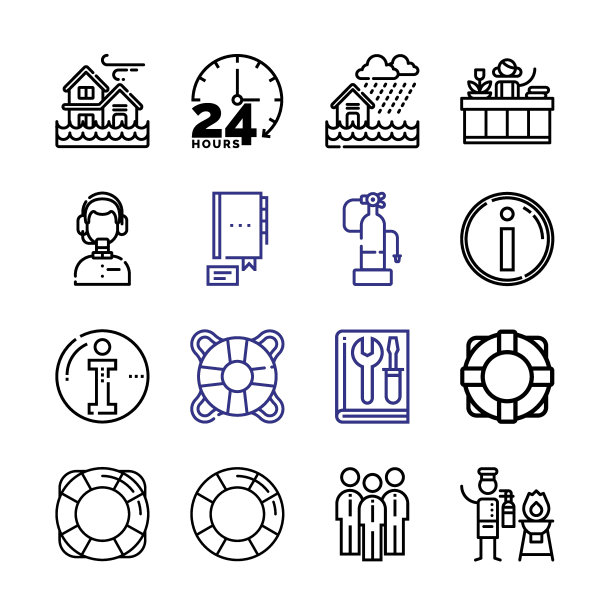 help Icon设置行图标。现代细线风格。适合Web和移动图标。矢量插图EPS 10。图片下载