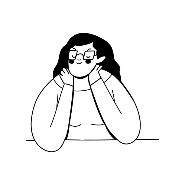 一个戴眼镜的梦幻女孩。一个忧郁的女性角色。矢量手绘插图在一个孤立的白色背景上的涂鸦风格。图片下载